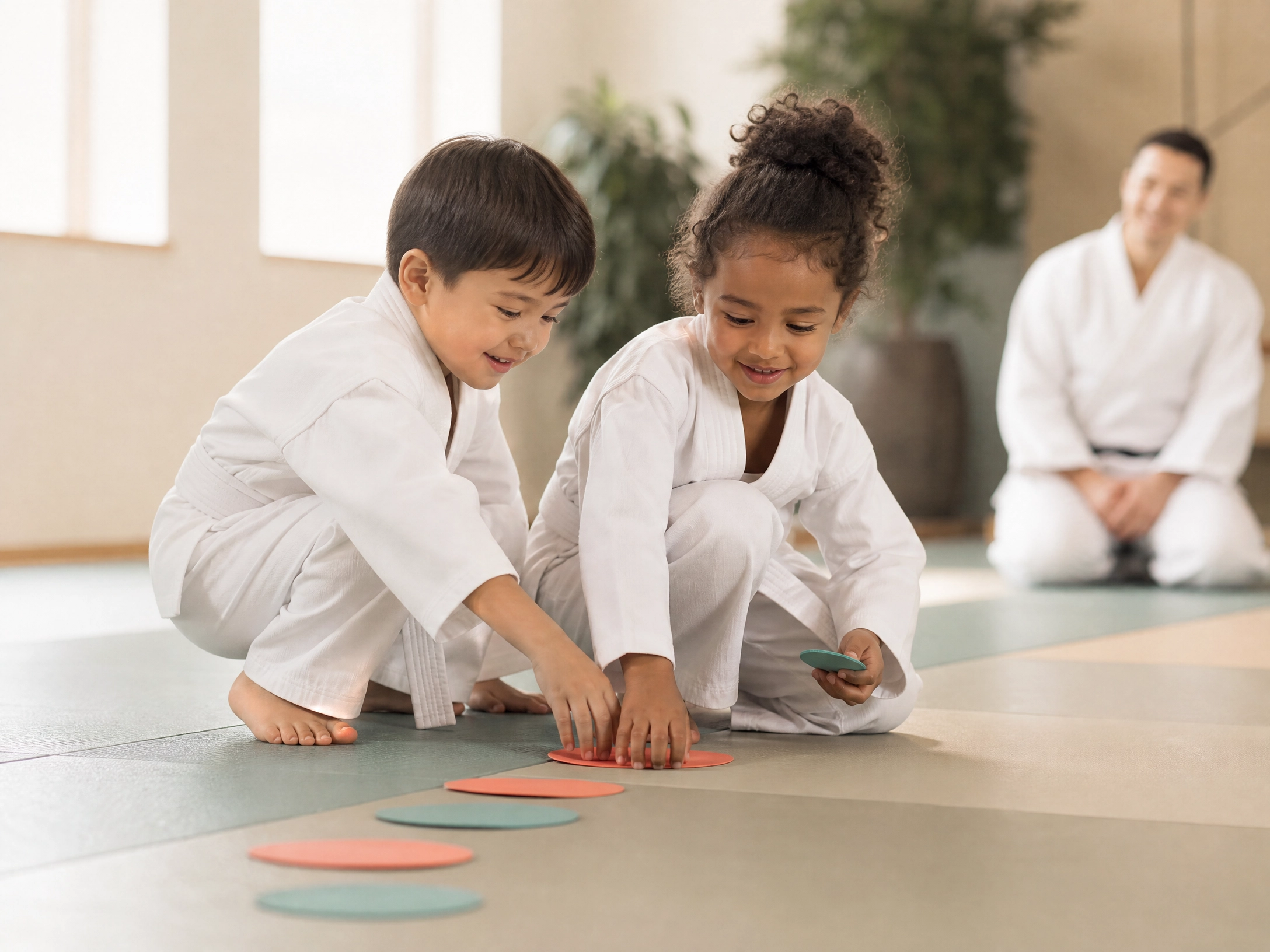 Kinder trainieren gemeinsam Koordination und Bewegung